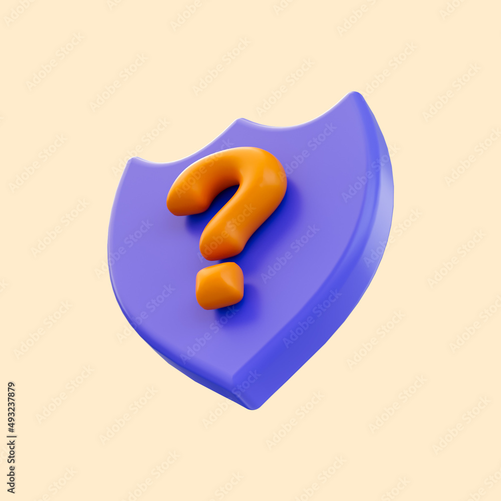 Aufkleber security shield question mark icon 3d render concept for confuse virus protection asking system