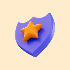 security shield star icon 3d render concept for premium protection badge and application feedback