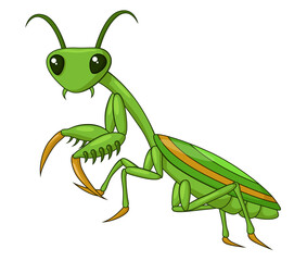 Adorable Praying Mantis Cartoon. Vector Illustration