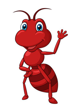 Adorable Ant waving hand Cartoon. Vector Illustration