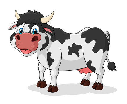 vector, isolated, art, illustration, cartoon, white, animal, happy, milk, black, smile, character, farm, cute, agriculture, cow, funny, fun, natural, run, happiness, mammal, dairy, livestock, domestic