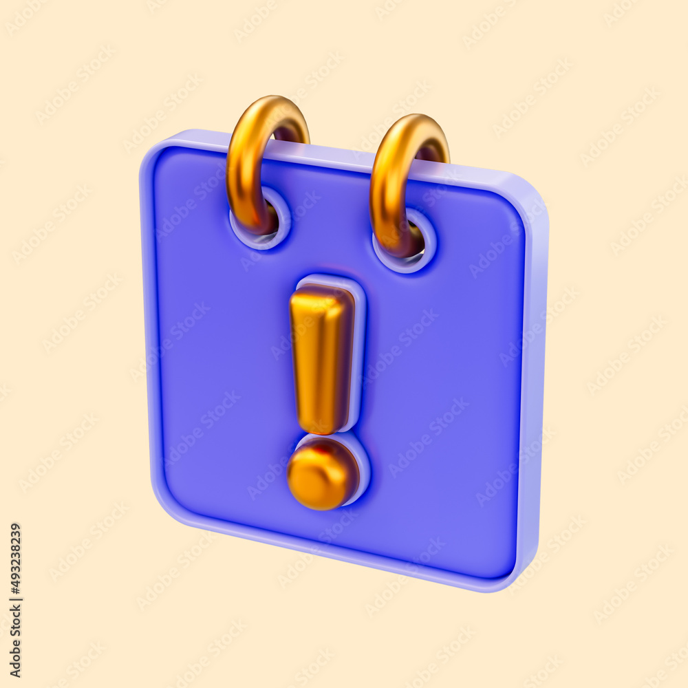 Poster calendar exclamation mark icon 3d render concept for time date schedule appointment attention alert