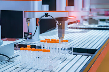 Robot arm with test tube for biological experiments in laboratory