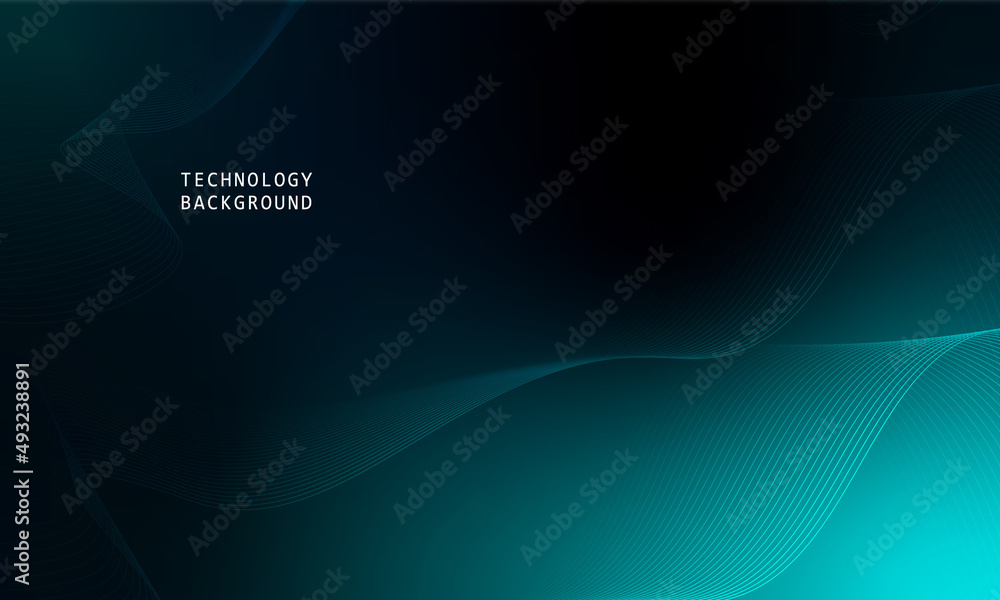 Poster abstract wave technology background with blue light smooth and flow.