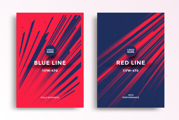Red and blue Gradient striped background for poster, flyer. Minimal dynamic covers design with color simple lines.  Vector graphics
