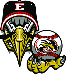 angry eagle mascot holding a baseball for school, college or league