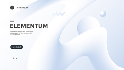 Neumorphism abstract poster with gradient white wave. Vector neumorphic duotone background with geometric 3d shapes. Minimal compositions design for cover, landing page. - obrazy, fototapety, plakaty