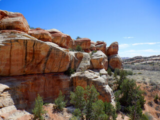 Red rock desert promontory  and canyon in the Bears Ears wilderness area of Southern Utah.  