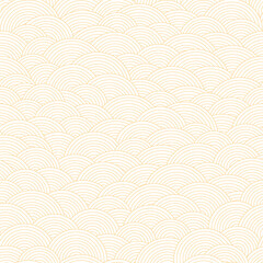 Abstract asian styled fish scales seamless pattern. Vector geometric illustration with striped circles. Line art vector print for fabric, stationery, wrapping paper, any surface.