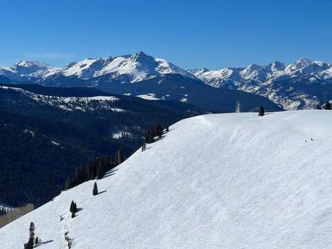 Mountains range and amazing winter landscape in Vail Ski Resort in Colorado.