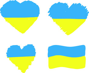 Flag, heart of Ukraine, patriot symbolic. Set. Vector illustration