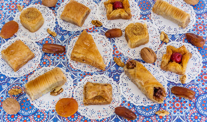 Traditional Turkish Dessert Baklava with Walnuts .Turkish Delight