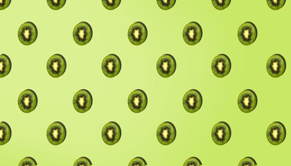 pattern with the image of kiwi on the green background
