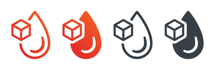 Blood sugar icon set. Blood cell with sugar cube symbol isolated on white background.