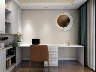 3D rendering, spacious modern residential study design