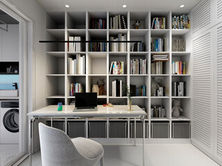 3D rendering, spacious modern residential study design
