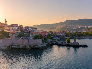 amasra/turkey. 12september 2020 view of a beautiful resort town and boats on the sea coast. 