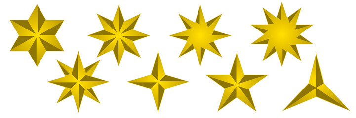 Set of golden 3D stars on white background - vector
