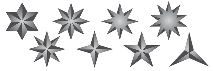 Fototapeta na wymiar Set of metallic or silver 3D stars on white background - vector