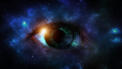 Human eye in space. Double exposure effects for women - Powered by Adobe