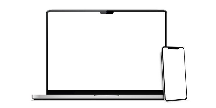 Laptop, smartphone with blank screen