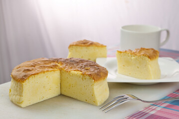 sliced Japanese cheesecake for eat 
