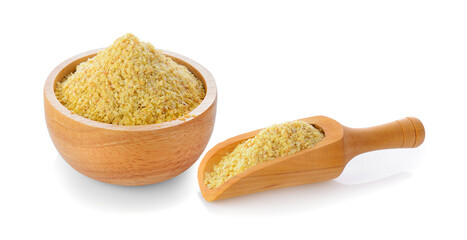 Wheat germ in wood bowl on white