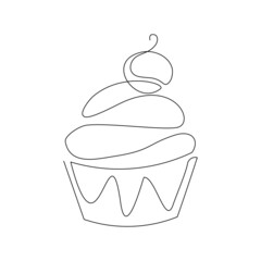 Continuous single one line drawing of sweet delicious muffin cup cake vector illustration