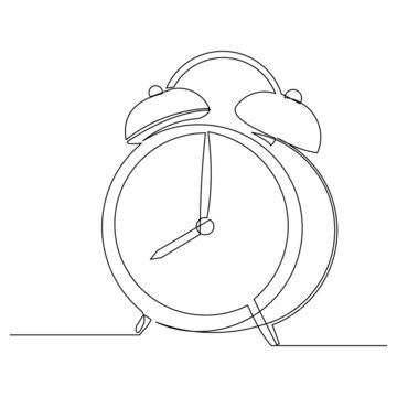 continuous single one line drawing of vintage alarm clock bell vector illustration