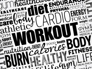 WORKOUT word cloud collage, fitness, health concept background