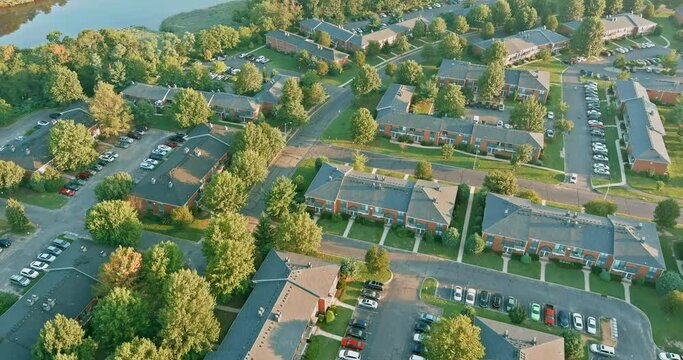 Town of Sayreville New Jersey an apartment complex community near river in America the aerial top viewed