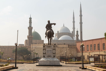 Cairo, Egypt - Junuary 2022: Statue of Ibrahim Pasha at the entrance to the Egyptian National Military museum - obrazy, fototapety, plakaty
