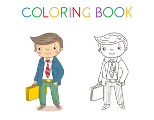 Coloring book for children. Cartoon illustration of a businessman. Kids workers. Child professional. - 493249622