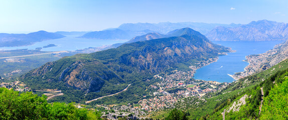 Fototapeta na wymiar Panoramic landscape view of Kotor bay, Montenegro