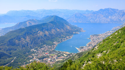 Panoramic landscape view of Kotor bay, Montenegro