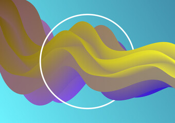 Abstract design 3d fluid flow shape. Liquid wave background in gradient color yellow and blue