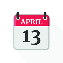 Flat vector calendar icon with the date 13 April