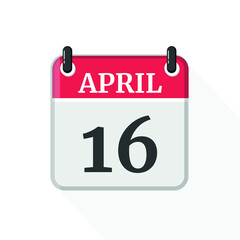 Flat vector calendar icon with the date 16 April