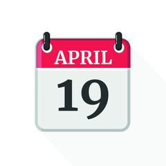 Flat vector calendar icon with the date 19 April