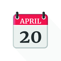 Flat vector calendar icon with the date 20 April