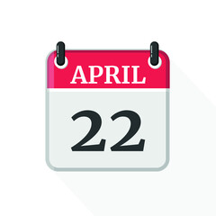 Flat vector calendar icon with the date 22 April
