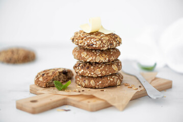 Fototapeta na wymiar stack of homemade oatmeal butter cookies
