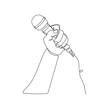 hand holding microphone single line drawing clip art preview