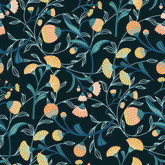 Orient vector seamless floral pattern. Small indian flowers, free order. Decorative flower print for wallpaper, dress, clothes, surface