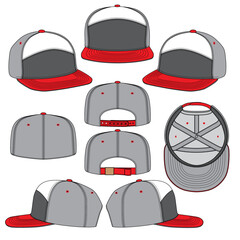 6 PANEL HAT FASHION DESIGN FLAT SKETCH TEMPLATE SET 