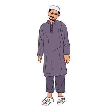 Young Pakistani Man wearing shalwar Kameez, kurta. South Asia traditional dress, muslime male cloth