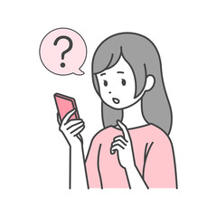 スマホを使い疑問を持つ女性