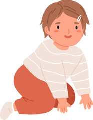 Happy Smiling Girl Crawling Cartoon Illustration