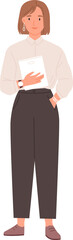 Smiling Businesswoman with Tablet PC Cartoon Illustration