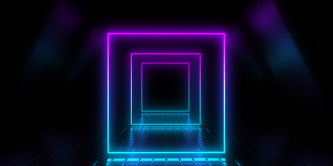 3D abstract background with neon lights. neon tunnel  .space construction . .3d illustration33